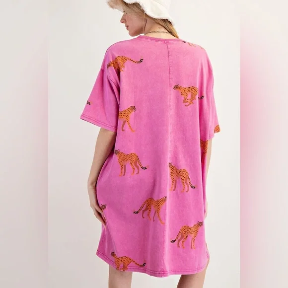 easel Hot Pink Cheetah-Print Oversized Tee Dress reposh - Picture 5 of 5